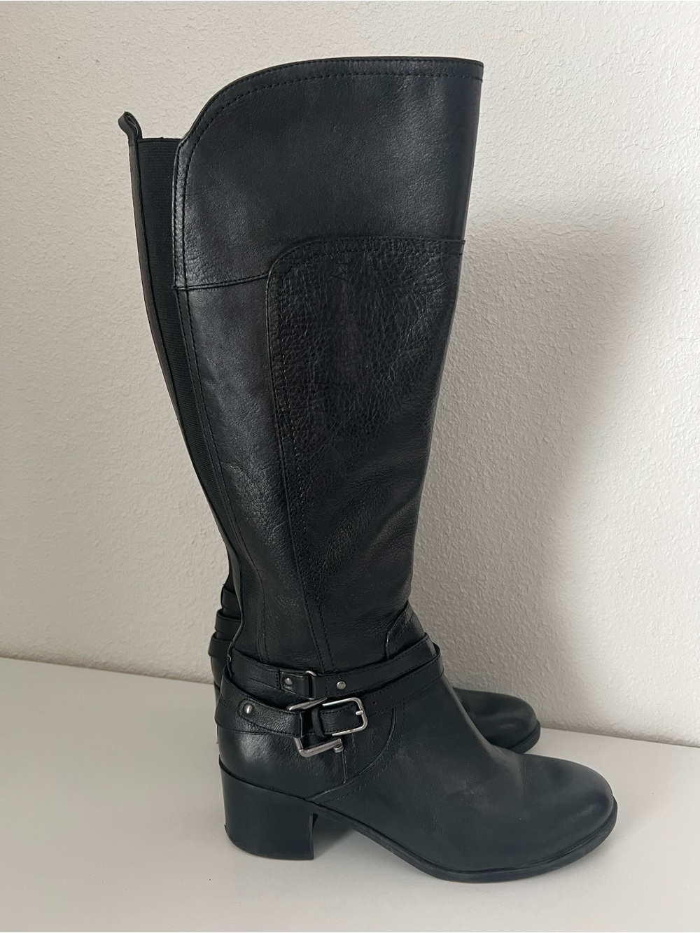 Marc Fisher-Kacee-Classic Women's Black Leather Knee-High Riding Boots